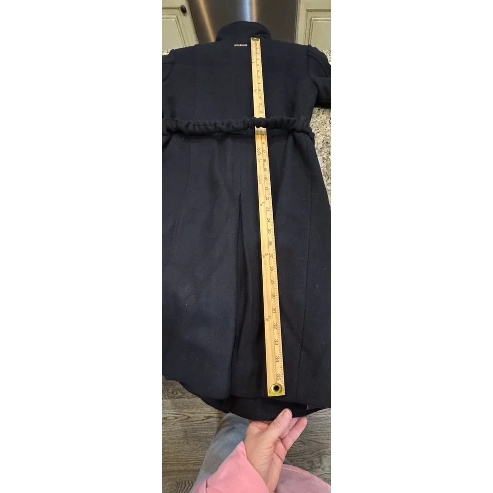 Vince Camuto Womens Chain-Belt Walker Coat Wool Blend Black Size Petite XS